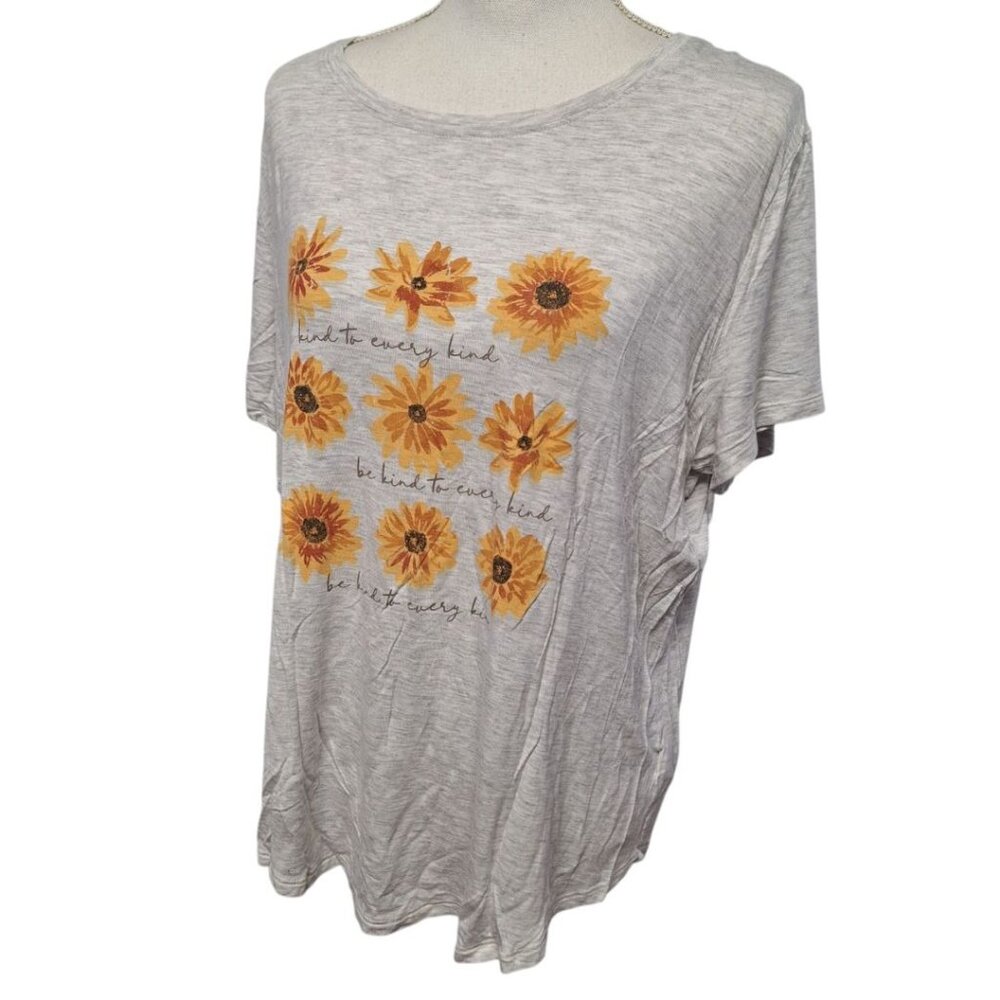 Maurices Be Kind Flower Tee Shirt‎ Womens XL Daisy Sun Floral Nice Equality Gray